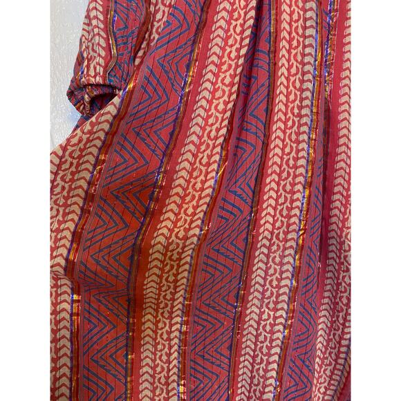 WARM Pink Metallic Striped Long Bishop Sleeve Midi Dress US 0 - Picture 7 of 10